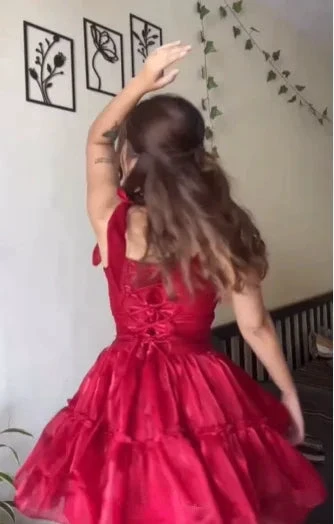 Sweet Red A Line Tulle Homecoming Dress Short Prom Dress Y8509