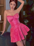 Sweet Pink A Line Strapless Short Homecoming Dress Y7753