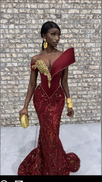 Burgundy African mermaid wedding dress, engagement dress, mermaid prom dress Y6520