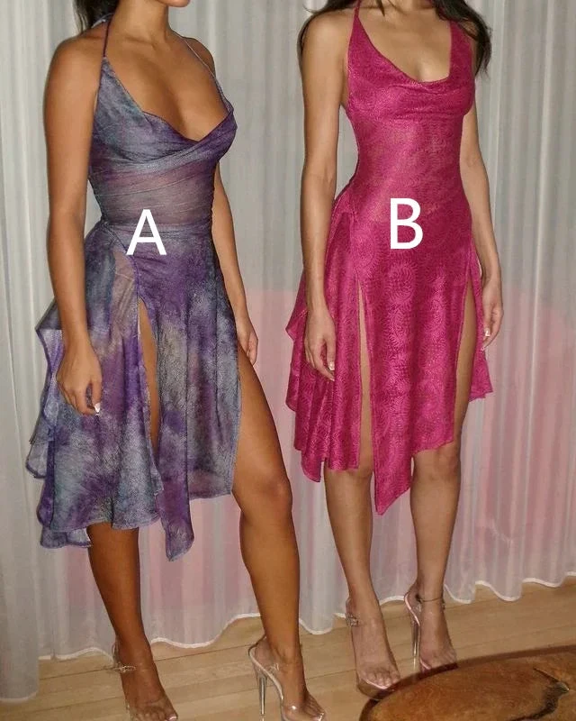 Vintage Halter A Line Slit Cocktail Dress Short Party Dress Y8491