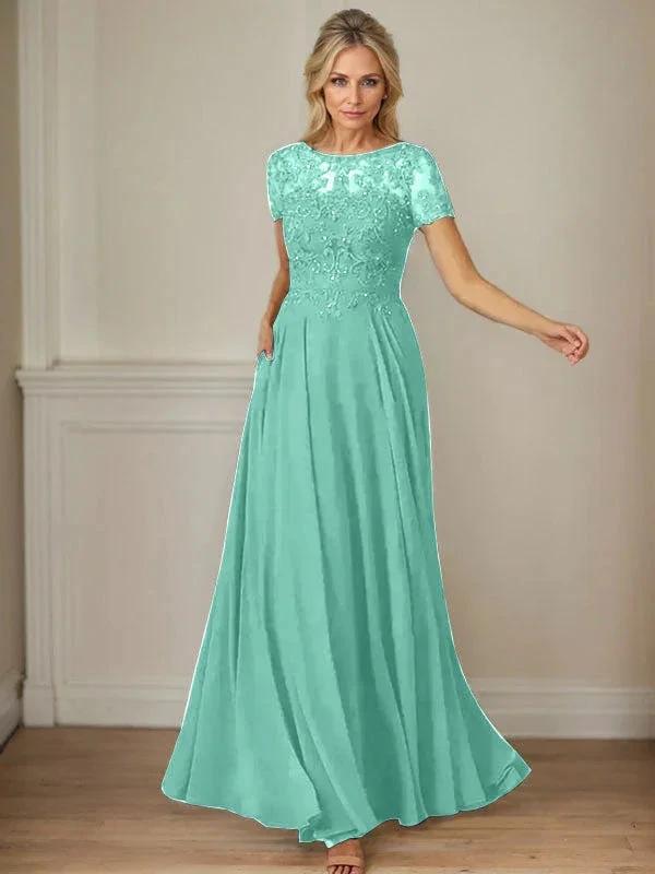 Dark Navy A-Line Boatneck Sequins Chiffon Dress