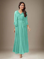 Plum A-Line Sequins Chiffon Dress