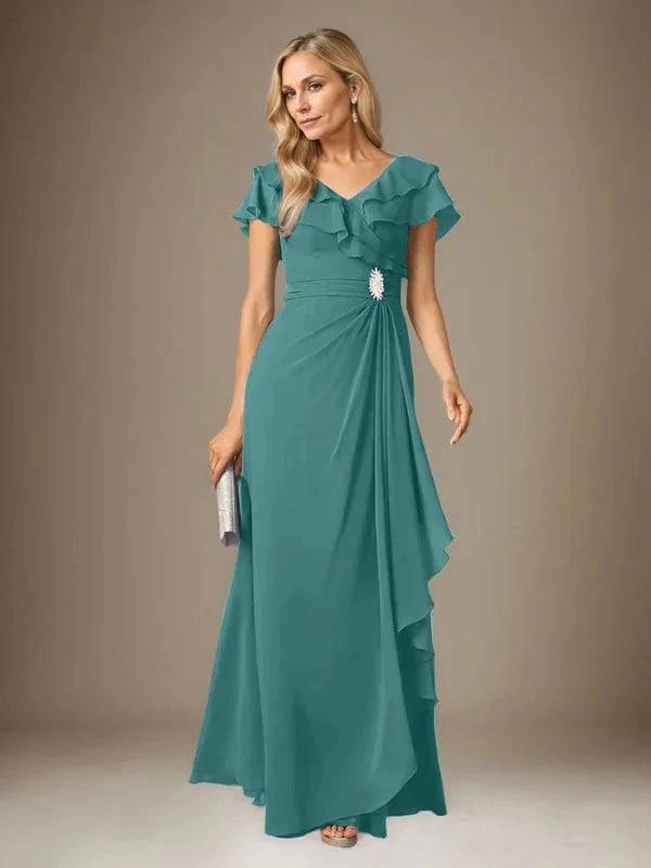 Stormy A-Line V-Neck Ruched Chiffon Dress