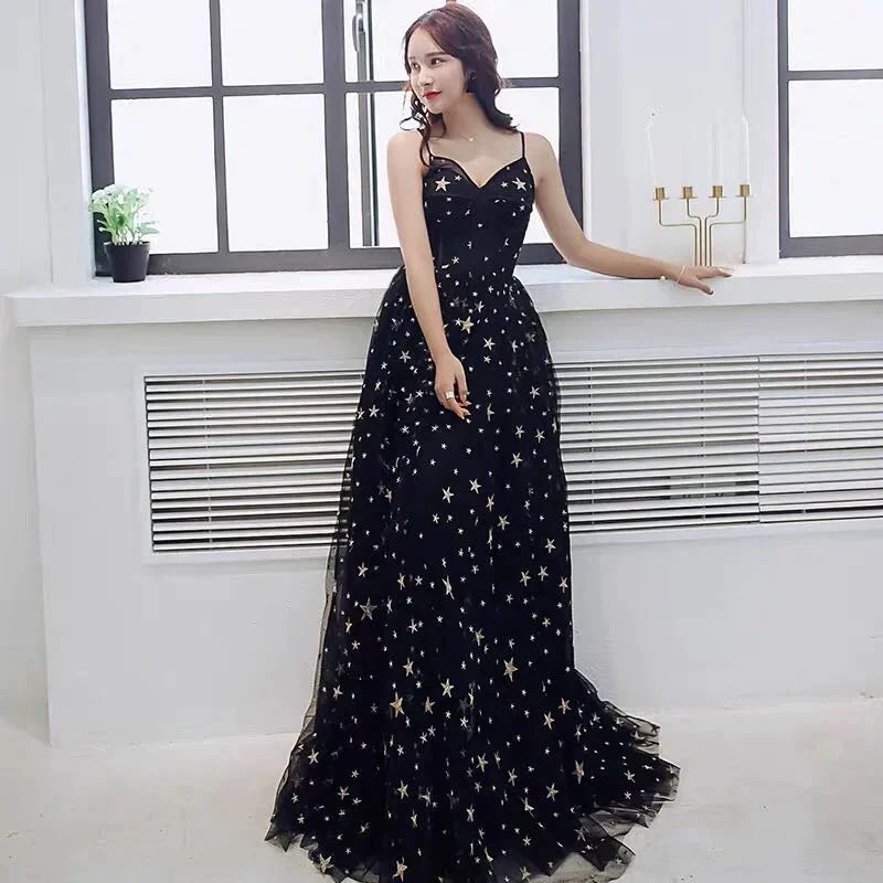 Sexy Black Sweetheart Tulle Long Party Dress Chic Black Evening Dress Prom Dress Y1159