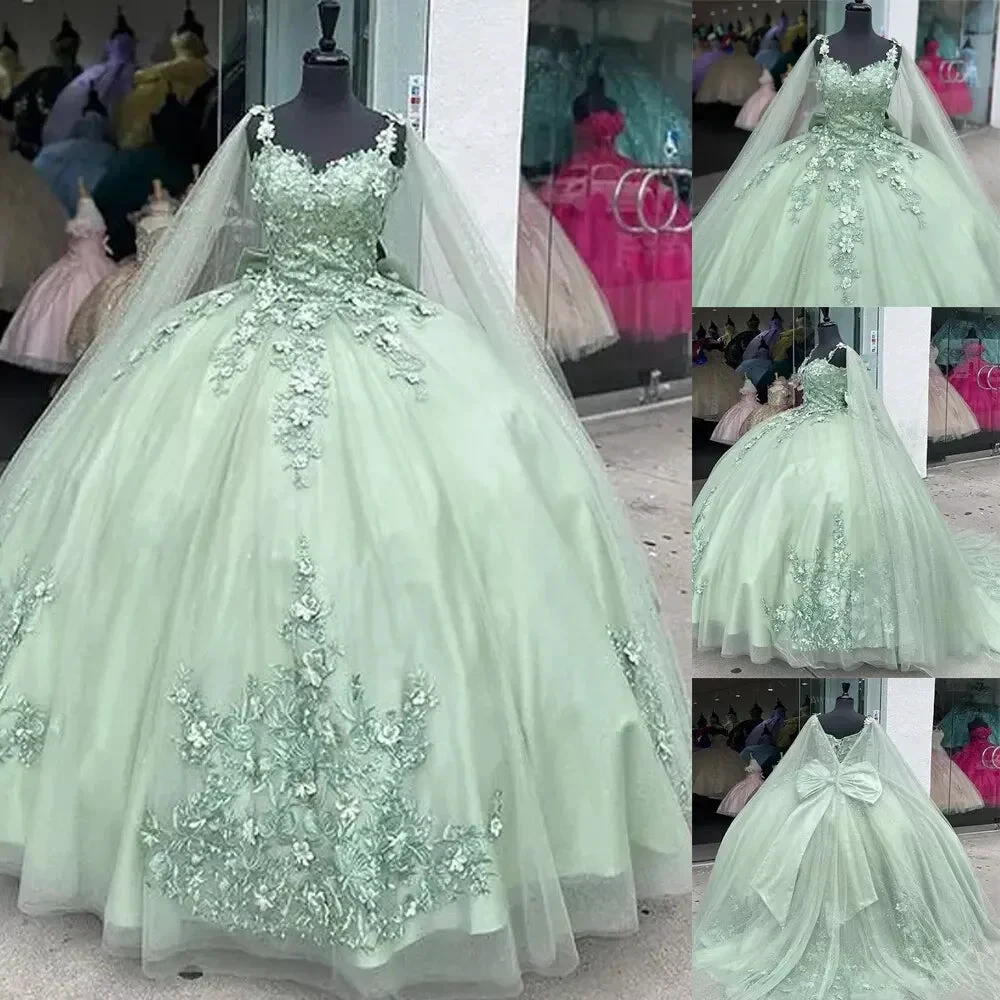 Sage Green Ball Gown with Appliques,Sweet 16 Dress,Quinceanera Dress Y2319