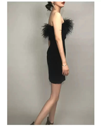 Womens Feather Off Shoulder Bandage Dresses Side Split Cocktail Party Bodycon Dress Black Short Homecoming Dress Y1356