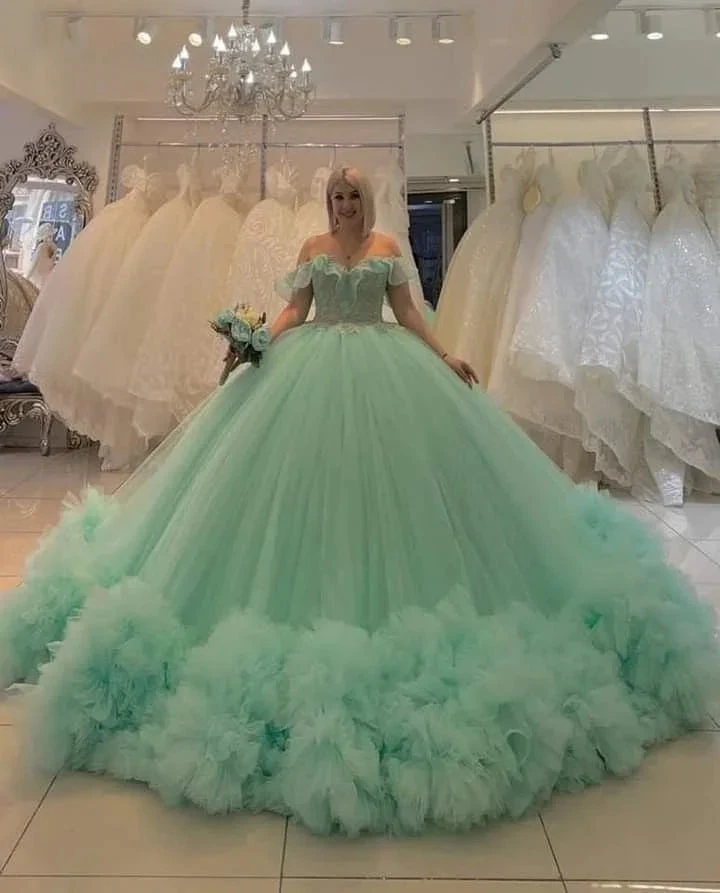 Charming Sage Green Tulle Ball Gown,Sweet 16 Dress Y4996