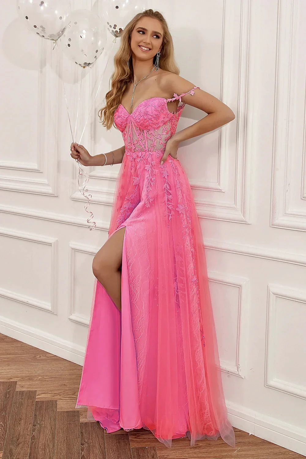 A-line Navy Blue Prom Dress Lace Tulle Evening Dress Y382