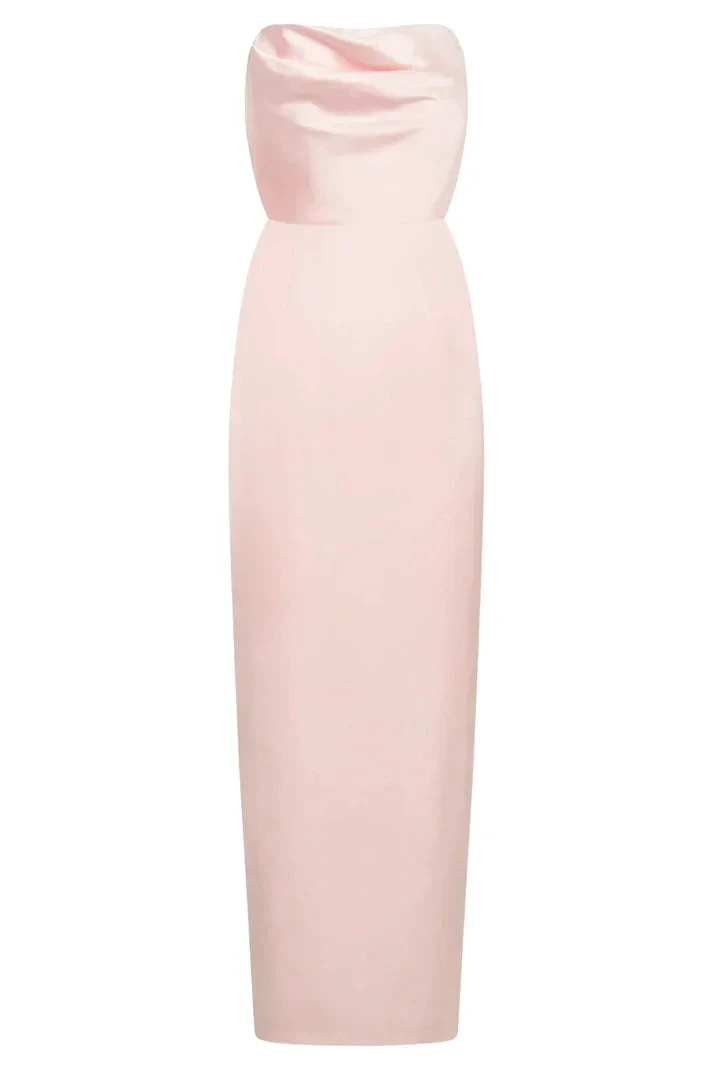 Pink Strapless Satin Long Prom Dress Evening Gown Y7790