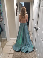 Shiny A-line V Neck Evening Dress Graduation Dress Y6754