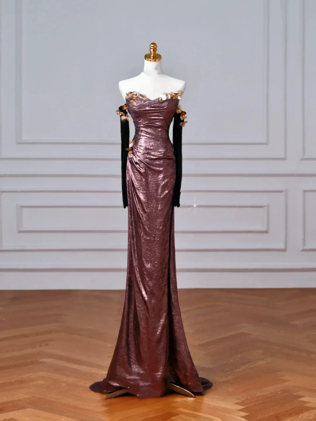 Vintage Off The Shoulder Satin Appliques Long Prom Dress Mermaid Slit Evening Dress Y8613