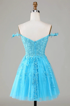 Cute A Line Spaghetti Straps Grey Short Homecoming Dress with Appliques Y2397