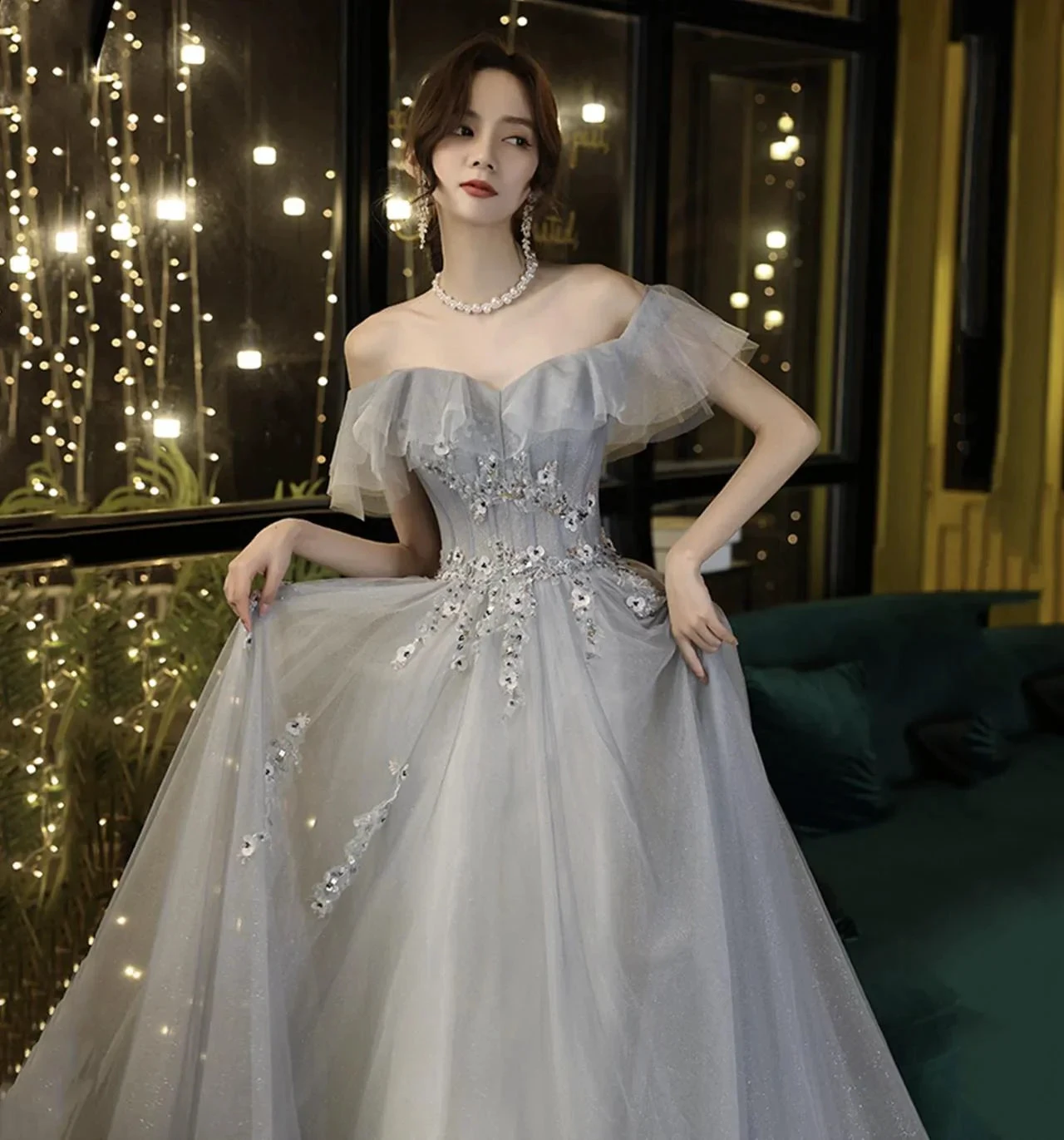 Off Shoulder A-line Evening Dress Fairy Graduation Dress Y5840