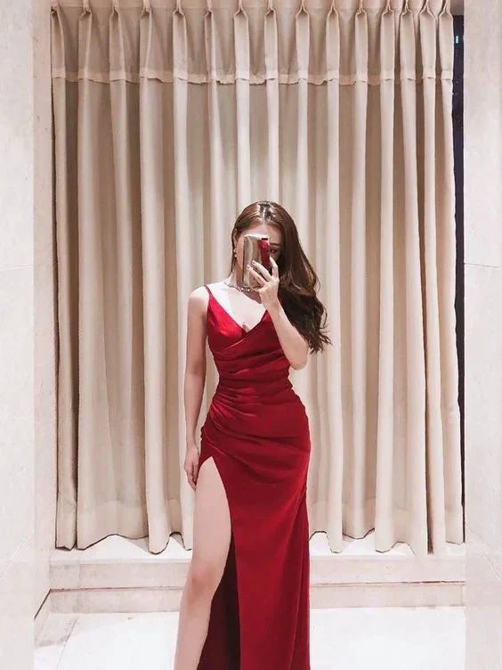 Sexy Red Spaghetti Straps Evening Dress Red Formal Dress Y5232