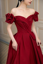 Burgundy Satin Long Prom Dress, A-Line Evening Dress Y1658
