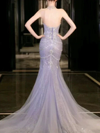 Gorgeous Lilac Tulle Beaded Wedding Prom Dress Mermaid Evening Dress Y8057