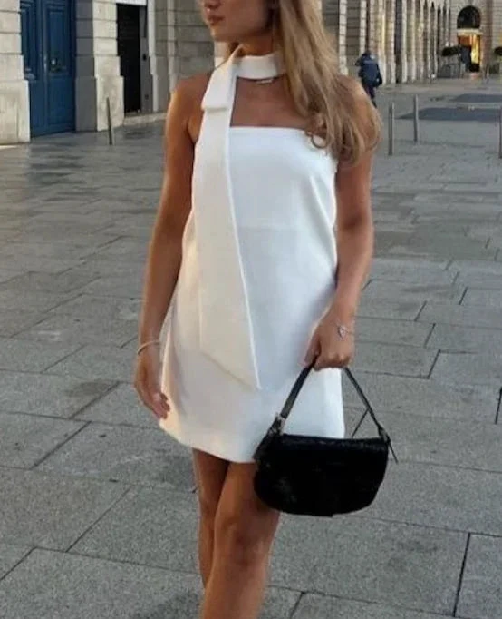 Women's White Strapless Mini Dress White Short Homecoming Dress Y1999