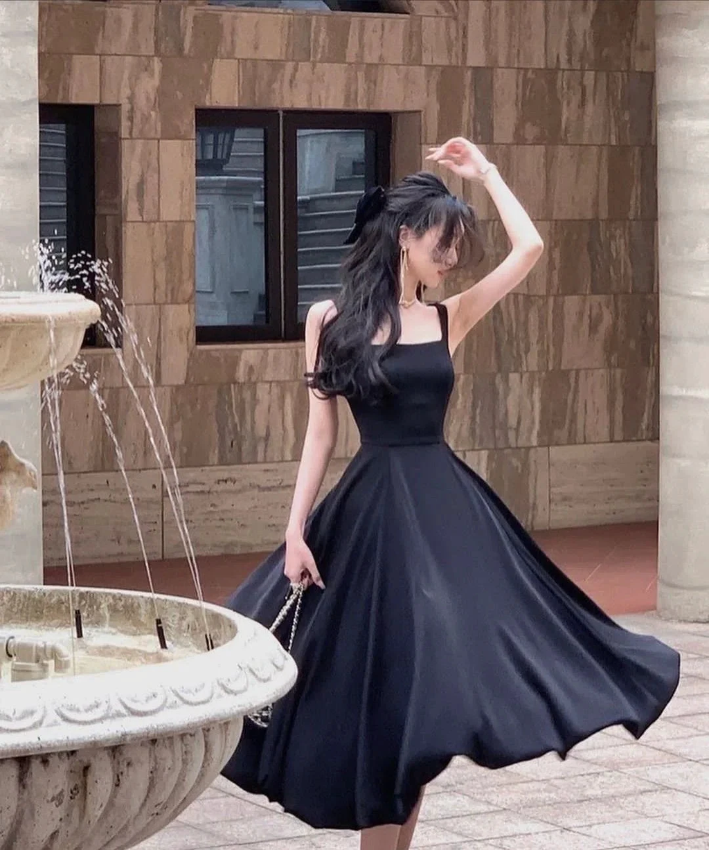 Simple A-line Black Party Dress Black Homecoming Dress Y4751