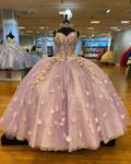 Pretty Spaghetti Straps 3D Flowers Adorned Court Train Quinceanera Ball Gown Lace Inside Y1247