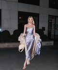 Chic Satin Print Spaghetti Straps Prom Dress Evening Dress Y8215