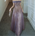 Dreamy Purple Prom Dress off Shoulder Evening Dress Elegant Long Banquet Dress Sleeveless Party Dress Girl Graduation Dress Y4286