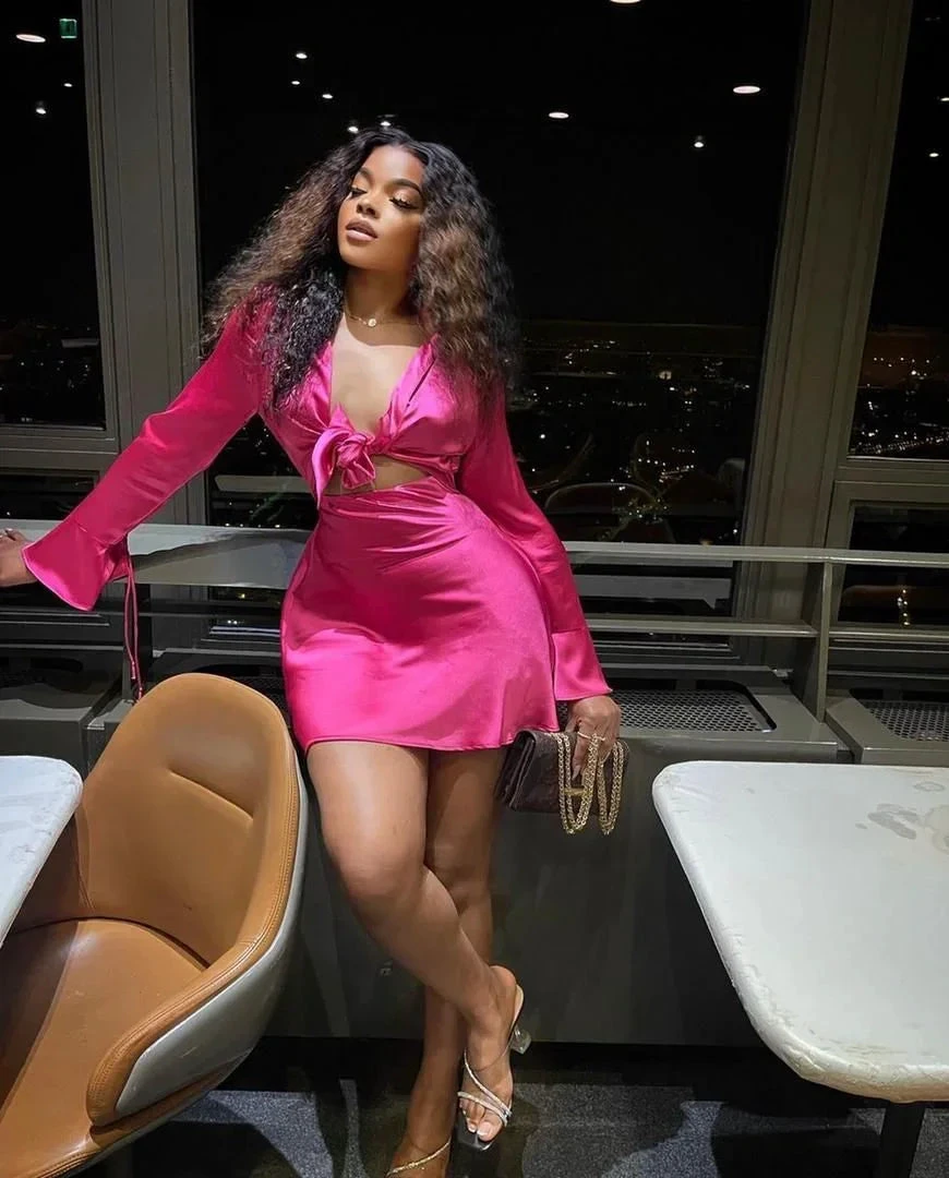 Chic Hot Pink Homecoming Dress with Long Sleeves Hot Pink Cocktail Dress Y2221