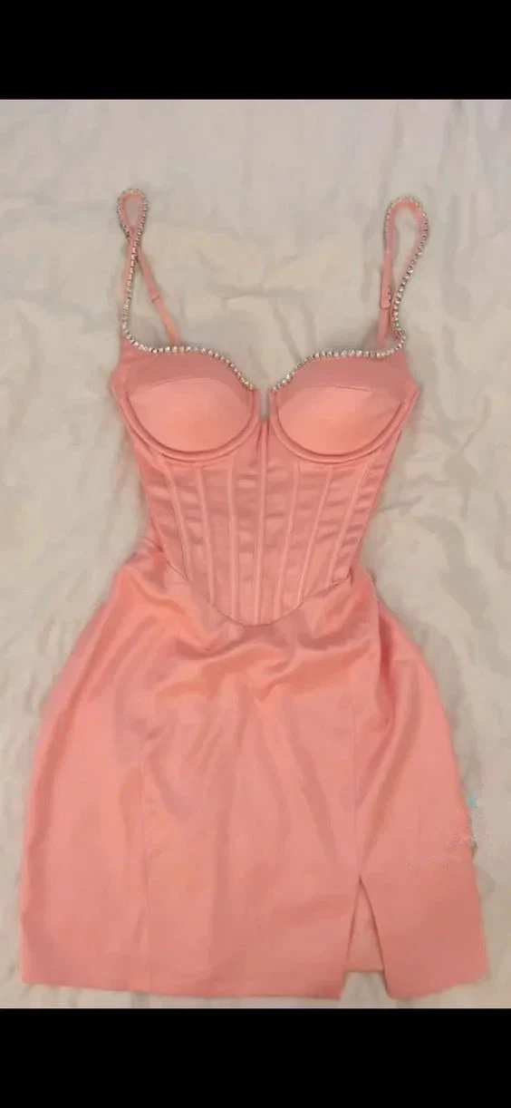 V-Neck Corset Mini Dress Sexy Homecoming Dress Y4077