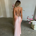 Sexy Pink Mermaid Long Prom Dress,Backless Pink Evening Dress  Y1933