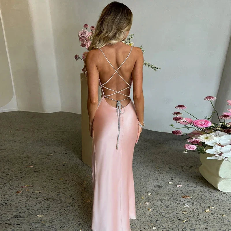 Sexy Pink Mermaid Long Prom Dress,Backless Pink Evening Dress  Y1933