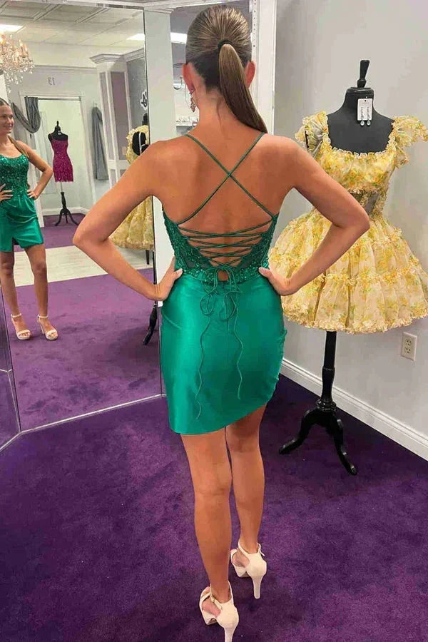 Lace-Up Bodycon Green Homecoming Dress Cocktail Dress PD534