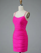 Lace Up Spaghetti Straps Short Homecoming Dress Hot Pink Party Dress PD437