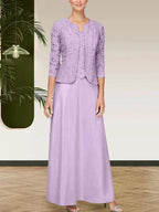 Glitter Lace & Satin Skirt Jacket Dress with Open Jacket