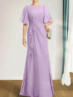 A-line Scoop Floor-Length Chiffon Mother of the Bride Dress With Cascading Ruffles Beading Sequins