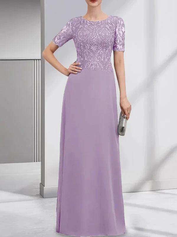 A-line Scoop Floor-Length Lace Chiffon Mother of the Bride Dress With Sequins