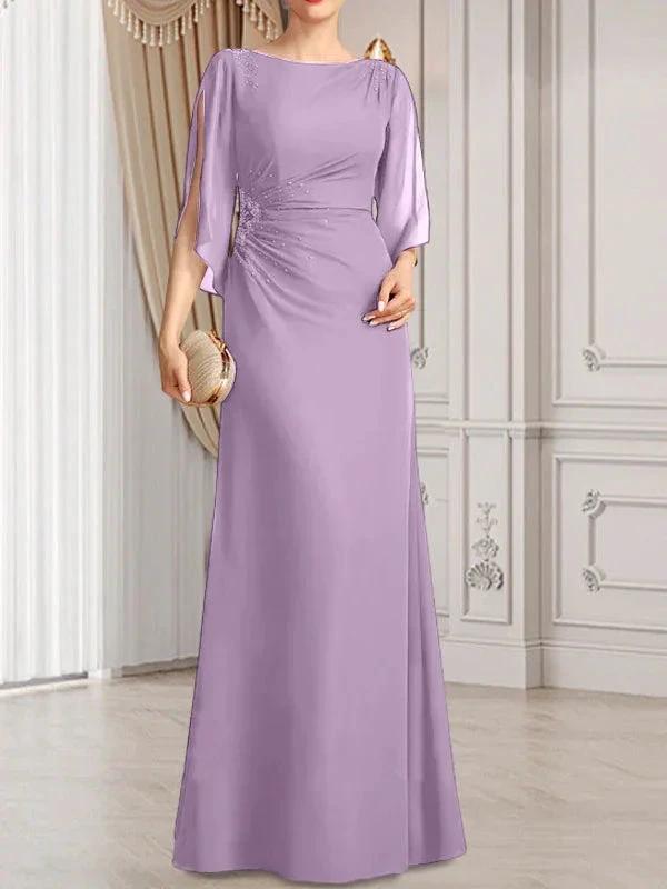 Sheath/Column Scoop Floor-Length Chiffon Mother of the Bride Dress With Pleated Beading