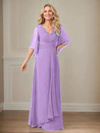 A-Line V-Neck Long Sequins Chiffon Mother Dress