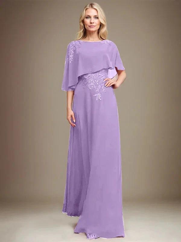 A-line Scoop Floor-Length Chiffon Lace Mother of the Bride Dress With Sequins Beading