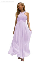 Numbersea Women Halter Chiffon Bridesmaid Dress A-line Long Formal Prom Gown SEA28015