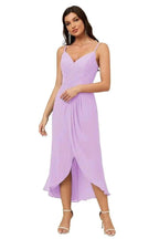 Numbersea Spaghetti Chiffon V Neck Bridesmaid Dress Mid-Length Slit Formal Prom Dress Homecoming Dress 2803
