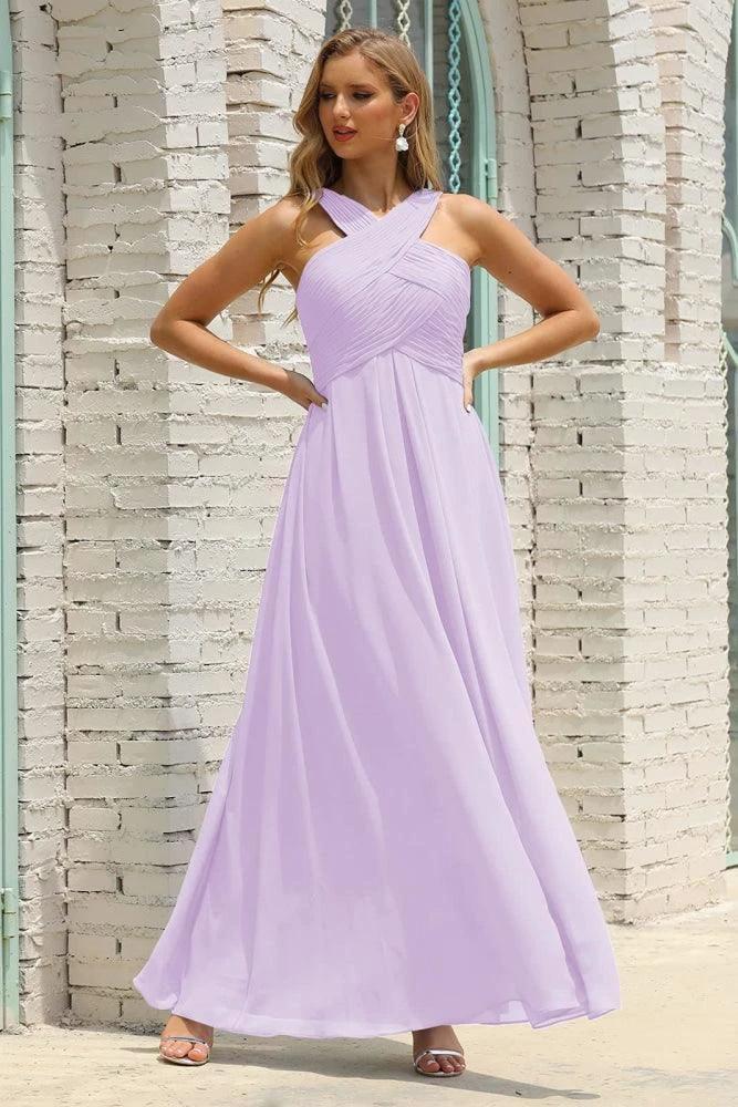 Numbersea Women Halter Chiffon Bridesmaid Dress A-line Long Formal Prom Gown SEA28015