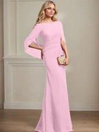 Trumpet/Mermaid Boat Neck Floor-Length Chiffon Mother of the Bride Dress With Pleated