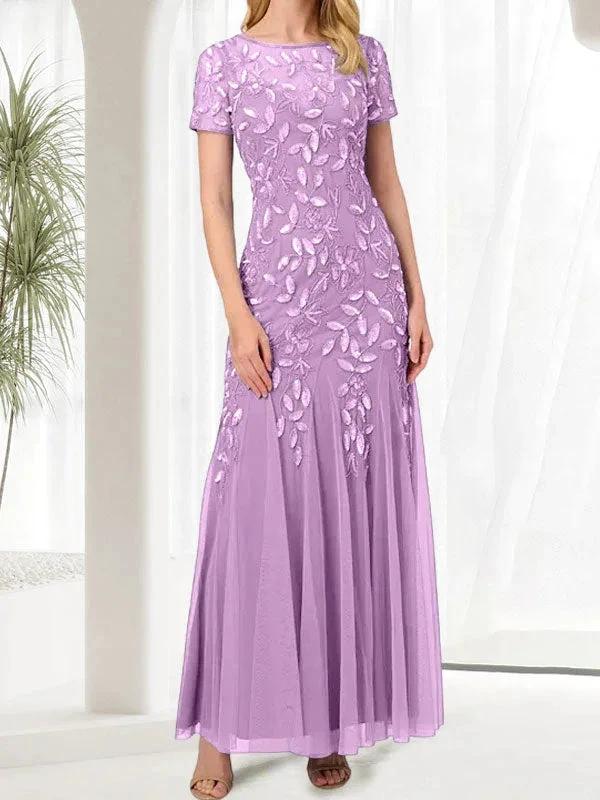 Blue Mermaid Round Neck Long Mother of the Bride Dress With Beadings