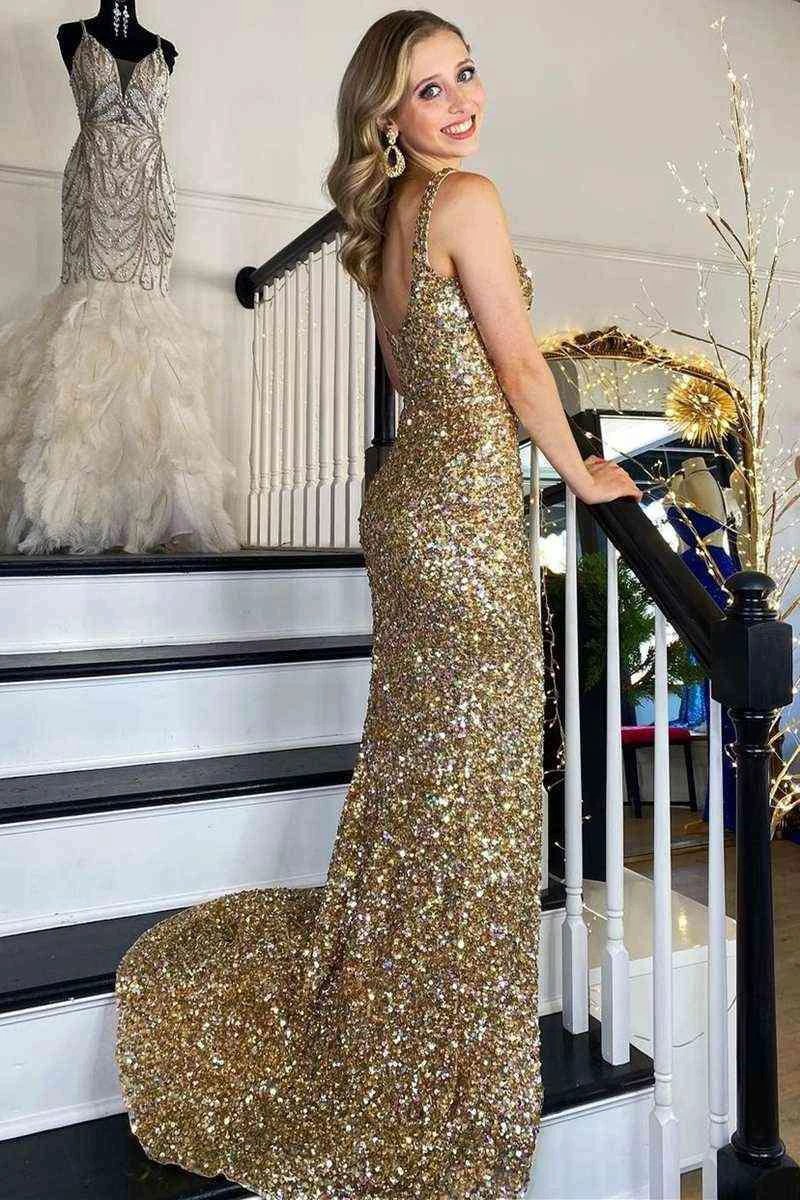 Square Neck Prom Dress With High Slit SYP149