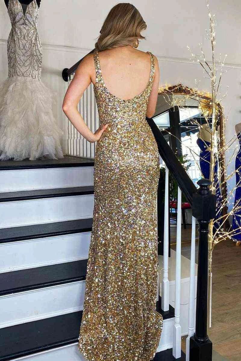 Square Neck Prom Dress With High Slit SYP149