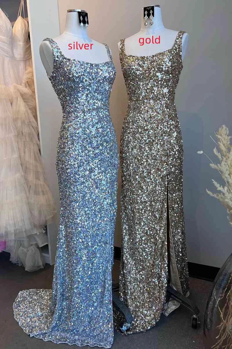 Square Neck Prom Dress With High Slit SYP149
