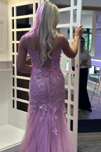 Beautiful Pink Spaghetti Straps Tulle Lace Appliques Mermaid Evening Dress Long Prom Dress Y7851