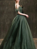 Simple green tulle long prom dress, green tulle evening dress Y1554
