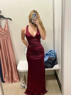 Long Formal Dress Womens Teal Strappy-back Satin Sleeveless Evening Dress Y2928