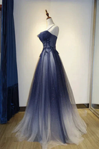 Elegant Gradient Tulle Straps Long Evening Dress, A-Line Tulle Prom Dresses Y1807