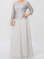 A-Line/Princess Round Neck 3/4 Length Sleeves Floor-Length Mother of the Bride Dresses with Applique & Sequins